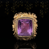 14K Georgian Amethyst Crowned Lion "In God Is My Trust" Fob Pendant