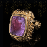 14K Georgian Amethyst Crowned Lion "In God Is My Trust" Fob Pendant