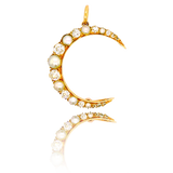 14K Victorian Diamond & Pearl Crescent Pendant