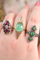 18K Vintage Aventurine Navette Ring