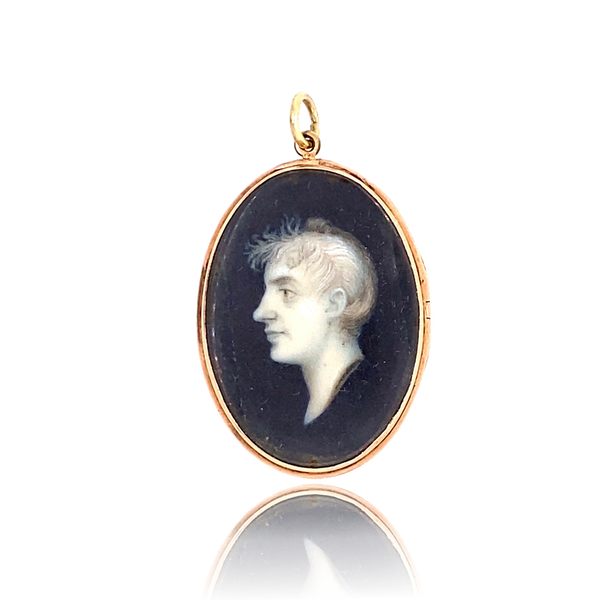 18K Georgian Grisaille Portrait Miniature Pendant-Locket
