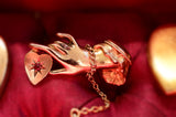 9K English Edwardian Diamond & Garnet Heart Hand Brooch c.1915