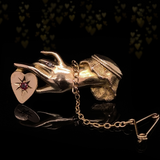 9K English Edwardian Diamond & Garnet Heart Hand Brooch c.1915