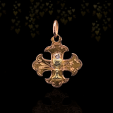 18K French Victorian Holy Communion Cross & Fleur De Lis Medal Pendant (Trio)