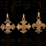 18K French Victorian Holy Communion Cross & Fleur De Lis Medal Pendant (Trio)