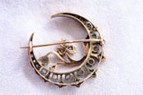 18K & Silver German Victorian Diamond Floral Crescent Brooch