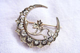 18K & Silver German Victorian Diamond Floral Crescent Brooch