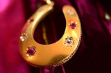 14K Victorian Diamond & Ruby Horseshoe Pendant