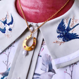 14K Victorian Diamond & Ruby Horseshoe Pendant