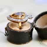 18K & Platinum French Victorian Diamond & Citrine Flaming Heart Ring