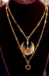 14K Dutch Victorian Diamond, Sapphire & Ruby Floral Crescent Brooch