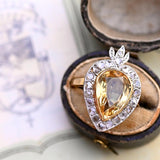 18K & Platinum French Victorian Diamond & Citrine Flaming Heart Ring