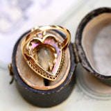 18K & Platinum French Victorian Diamond & Citrine Flaming Heart Ring