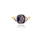18K & Platinum Victorian/Edwardian Diamond Blue Enamel Initial C/D Ring