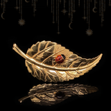 18K French Vintage Enamel Ladybug Leaf Brooch