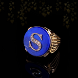 18K French Vintage Diamond & Lapis Lazuli Initial S Ring