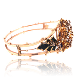 9K European Victorian Diamond Floral Enamel En Tremblant Bangle