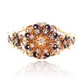 9K European Victorian Diamond Floral Enamel En Tremblant Bangle
