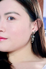 Sold on Layaway | 14K & Silver Dutch Victorian Floral Leaf Diamond Collet Set Dangle Earrings