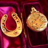 14K Victorian Diamond & Ruby Horseshoe Pendant