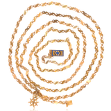 14K Victorian Long Guard Chain with Enamel Clasp & Charm 57"