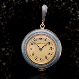 14K Swiss Victorian Longines Floral Blue Guilloche Enamel Pocket Watch