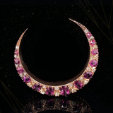14K Victorian Diamond & Ruby Crescent Brooch