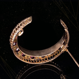 14K Victorian Diamond & Ruby Crescent Brooch
