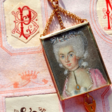 18K French Georgian Marriage Token Double Portrait Miniature Locket with Heart Padlock