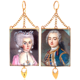 18K French Georgian Marriage Token Double Portrait Miniature Locket with Heart Padlock
