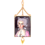 18K French Georgian Marriage Token Double Portrait Miniature Locket with Heart Padlock