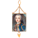 18K French Georgian Marriage Token Double Portrait Miniature Locket with Heart Padlock