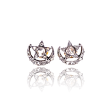 14K & Silver Victorian Diamond Crescent Star Earrings