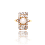 18K French Victorian Diamond & Pearl Rectangular Ring