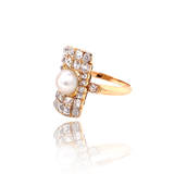 18K French Victorian Diamond & Pearl Rectangular Ring