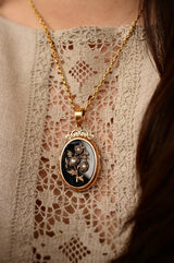 18K French Victorian Diamond & Onyx Ornate Flower Locket