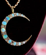 18K Victorian Diamond & Opal Crescent Pendant