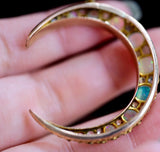 18K Victorian Diamond & Opal Crescent Pendant