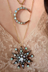 14K & Silver Victorian Diamond & Opal Star Pendant