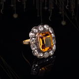 18K & Silver Victorian Diamond & Orange Sapphire Ring