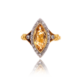 18K & Silver European Victorian Diamond & Topaz Floral Navette Ring