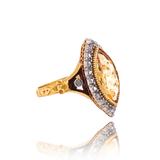 18K & Silver European Victorian Diamond & Topaz Floral Navette Ring