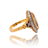 18K & Silver European Victorian Diamond & Topaz Floral Navette Ring