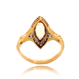 18K & Silver European Victorian Diamond & Topaz Floral Navette Ring