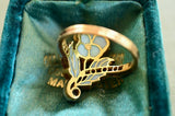 18K & Platinum French Victorian/Edwardian Art Nouveau Belle Epoque Diamond Plique A Jour Enamel Pansy Ring