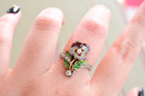 18K & Platinum French Victorian/Edwardian Art Nouveau Belle Epoque Diamond Plique A Jour Enamel Pansy Ring