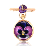 14K Victorian Diamond Pansy Enamel Pocket Watch with Brooch