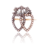 18K French Victorian Diamond & Pearl Crowned Double Heart Brooch