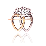 18K French Victorian Diamond & Pearl Crowned Double Heart Brooch