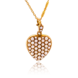 15K Victorian Puffy Pearl Heart Locket